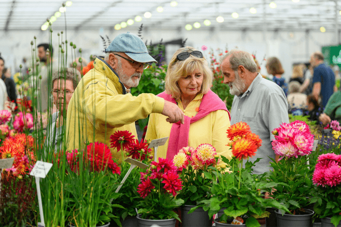 bbc gardeners' world live visitors colourful inside the floral marquee shopping